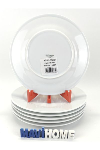 Kütahya Porselen Set of 6 White Serving Plates - Thick Porcelain, 25 cm