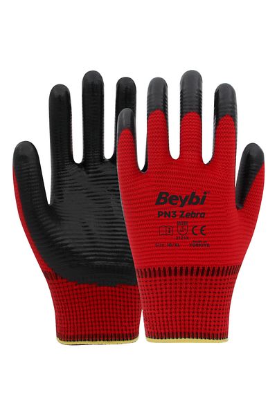 Beybi | 12 Paar Arbeitshandschuhe - Polyester, Nitrile 1/2 Coated, Rutschfest