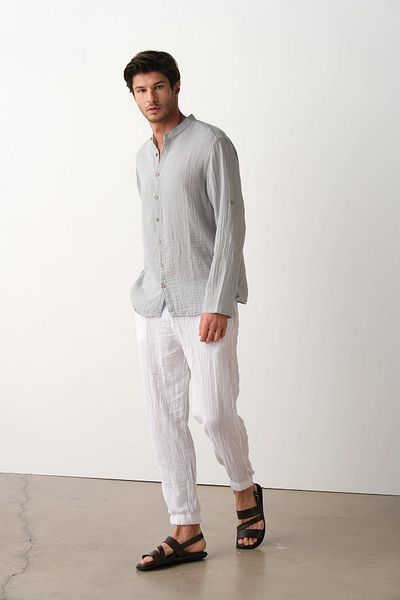 Sosyete Kaplumbağa Muslin Cotton Long Sleeve, Soft Judge Collar Men's Shirt