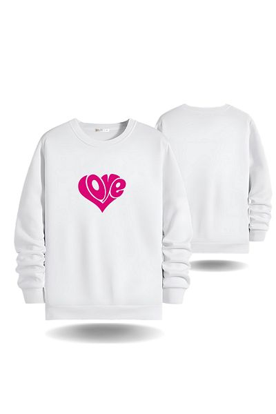 Gölge Store Love Heart Valentine's Day Crew Neck Men Women's Slimfit Sweatshirt 6017