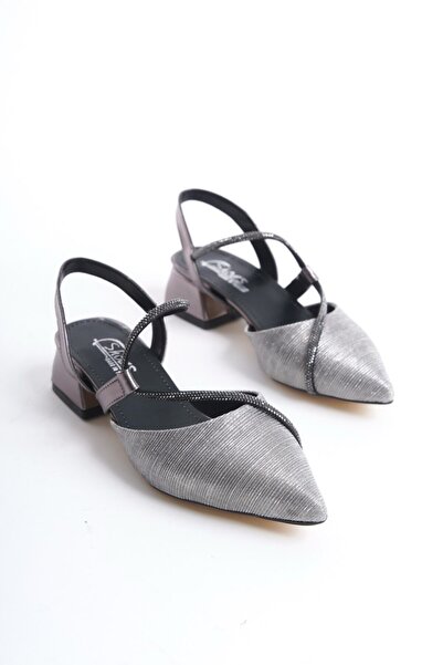 BARAZİ MODA Gray Stone Side Pole Day-To-Day Short Heel Shoes