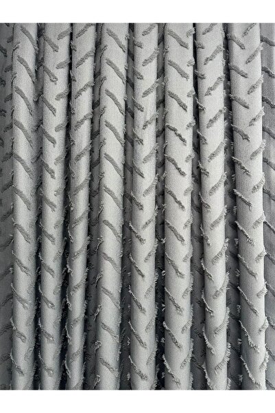 Taç Çapraz Saçak Fonluk Pamuklu Keten Gri Fon Perde 1/2,5 Orta Sık Pile Tek Kanat