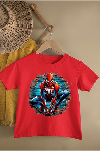 MAGORS TRIOC COPII CU MÂNECĂ SCURTĂ CU GULER DE CREW IMPRIMAT SPIDER MAN