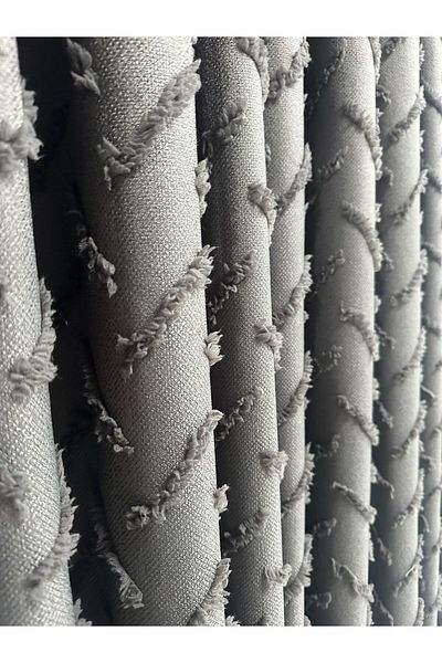 Taç Dark Grey Cotton Linen Cross Fringe - 1/3 Close Pleat, Single Wing