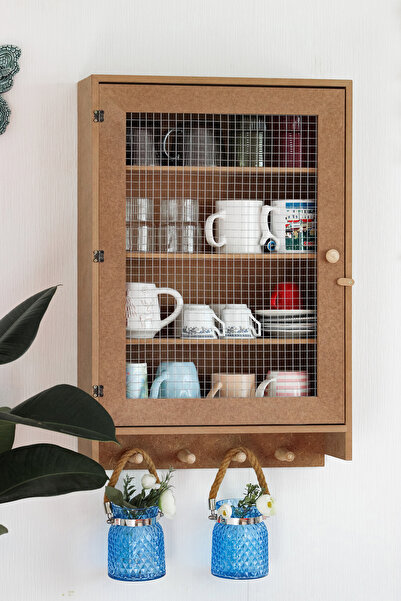 AN'GE Ahşap, Ham Mdf, Boyanabilir, Tek Kapaklı Çıkabilir Raflı Telli Dolap, Terek, Bardaklık, Baharatlık