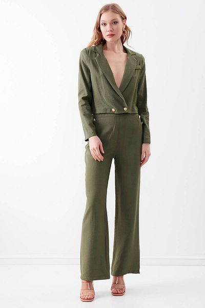 Vitrin High Waist Gold Buttoned Wide Leg Trousers