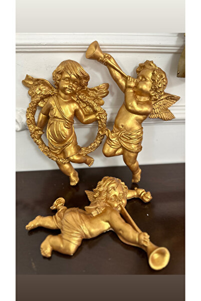 busraconcept Duvar melek 3lü gold set ,25 cm duvar melek biblo