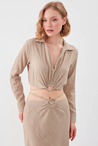 Vitrin Elastic Crop Μπλούζα με λαιμόκοψη V με λεπτομέρεια κρίκου στη μέση