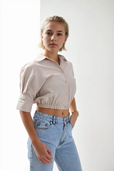 Vitrin Crop Shirt - Elastic Waist Design