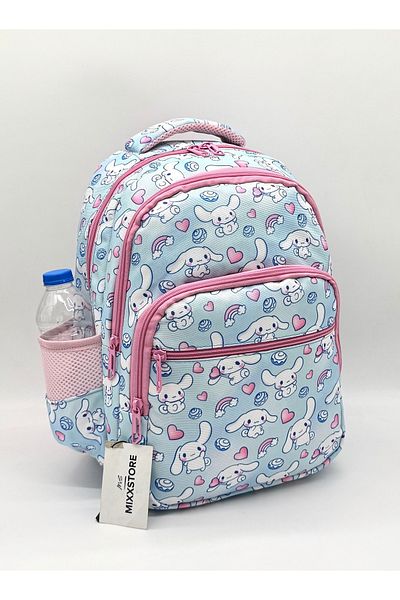 ms mixxstore Rucsac pentru școală primară pentru fete, cu model de caractere, cu folie de culoare albastră și suport pentru stilou