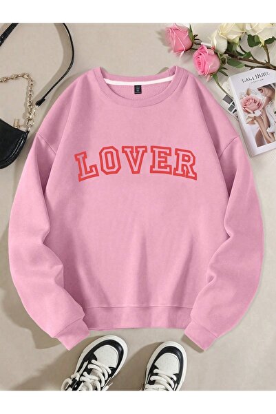 PALPİTO Ženska ružičasta majica Lover Štampano okrugla kragna Oversize kroj