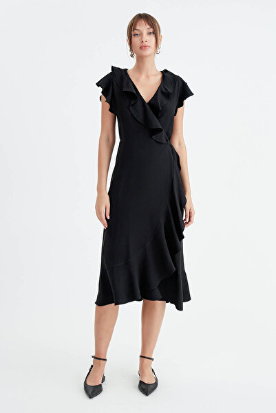 Vitrin Beli Bağlamalı Fırfırlı Elbise