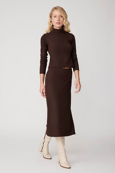 Vitrin Midi Length Skirt with Side Zipper