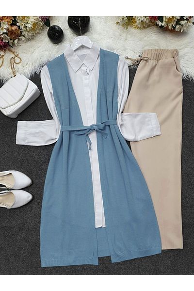Modamorfo Blaue Mesh-Strickjacke für den Frühling – Baby