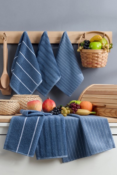 COTTONQUEEN Olea 6 Pack 30X50 cm Indigo Kitchen Towels