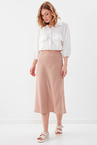 Vitrin Midi Length Skirt with Side Zipper