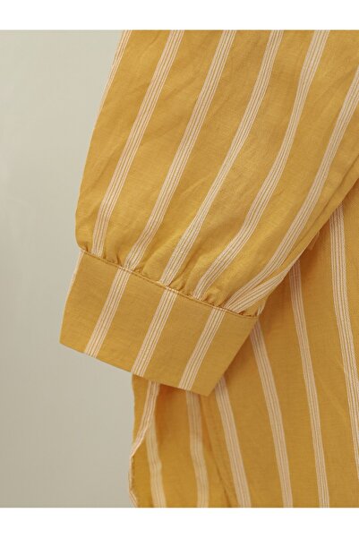 Modamorfo Mustard Colored Buttoned Long Striped Shirt