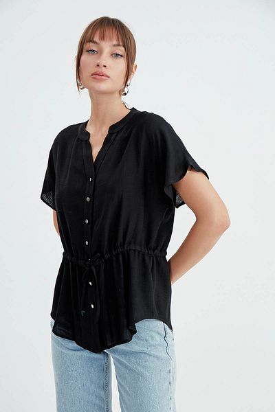 Vitrin Viscose Linen Blouse - Gathered Front Design