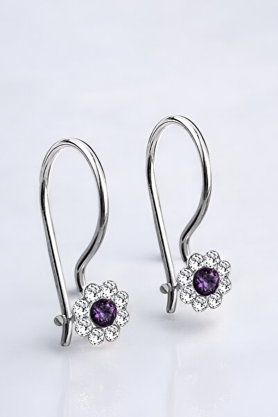 jelux silver Gümüş 925 Ayar Papatya Model Zirkon Amatis Taşlı Çocuk Küpe