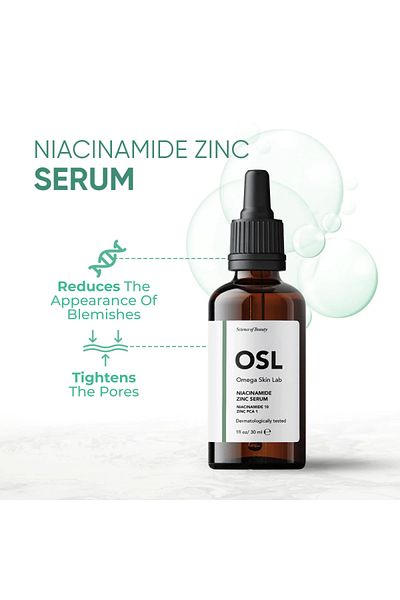 OSL Omega Skin Lab Osl Niacinamide Zinc Serum (10% NIACINAMIDE, 1% ZINC) - 30ml Face Serum For Pore Skin, Oily Skin And