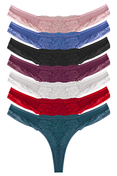 Cottonhill Átlátszó csipke tüll részletes női tangabugyi 7 csomag