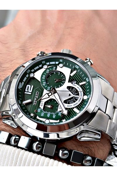 Reward Silver Color Sports Function Steel Band Men's Wrist Watch + Bracelet
