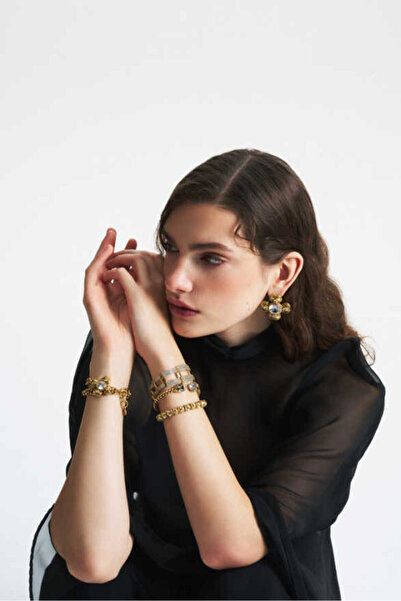 Mon Reve Verdant Altın Kaplama Zirkon Yonca Charm İğneli Küpe