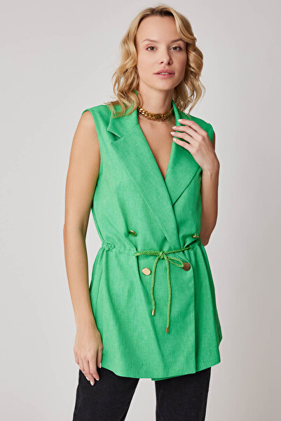 Vitrin Tie Waist Gold Button Detailed Vest