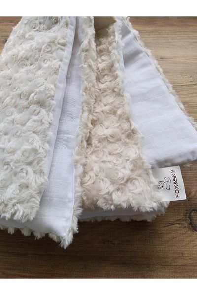 Fox&Sky 100% Cotton Double Sided Fiber Baby Quilt – Muslin & Cream Rose Patterned Plush – 80X100 cm