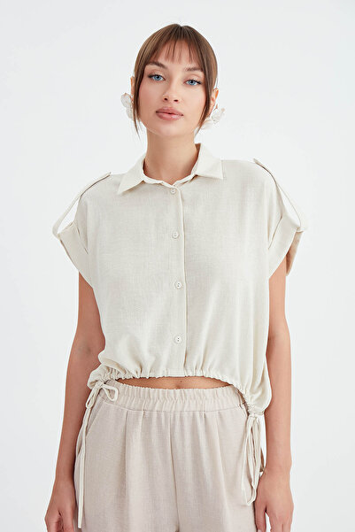 Vitrin Viscose Linen Shirt - Drawstring Waist Design