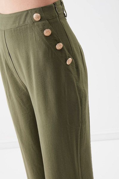 Vitrin High Waist Gold Buttoned Wide Leg Trousers