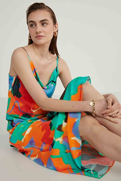 Vitrin Strappy Degaje Collar Long Dress