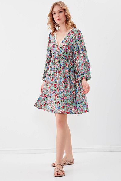 Vitrin Floral φόρεμα με λαιμόκοψη V με ελαστικά μανίκια