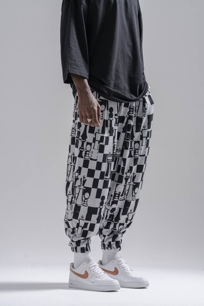 Superbluemexico Elastic Waist and Leg Pleated Baggy Trousers