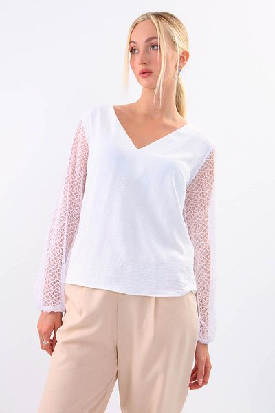 Vitrin V-Neck Blouse with Lace Sleeves