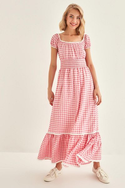 Vitrin Long Country Dress with Guipure Stripe Detail