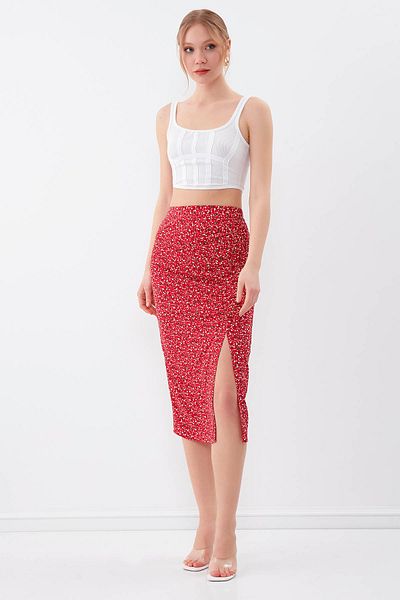 Vitrin Flower Patterned Slit Dress with Elastic Waist