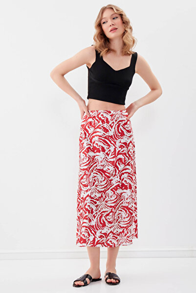 Vitrin Patterned Midi Length Satin Skirt