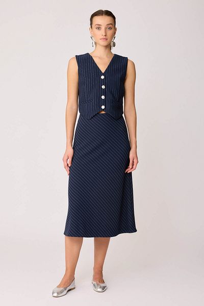 Vitrin Side Zippered Striped Bell Cut Skirt