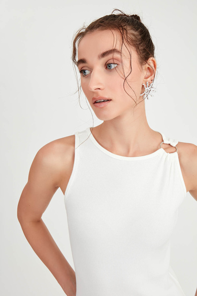 Vitrin Long Knitted Dress with Buckle Shoulder