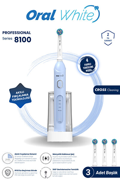 Oral White 4 Modlu Professional Series 8100 Şarjlı Diş Fırçası Mavi ve Pembe İkili Set