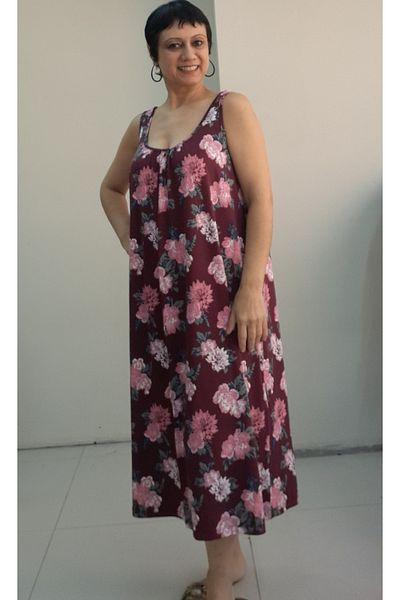 Mertcan Butik Rochie din viscoză din bumbac pieptănat cu model floral burgundă în față și spate