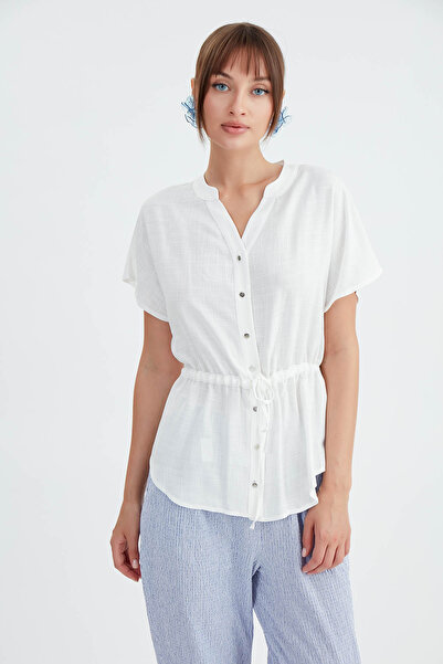 Vitrin Viscose Linen Blouse - Gathered Front Design