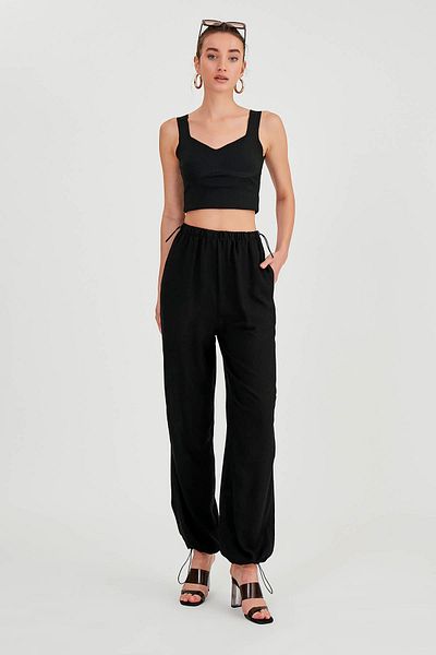 Vitrin Viscose Linen Trousers with Elastic Waist and Legs
