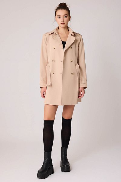 Vitrin Button-Front Belted Trench Coat