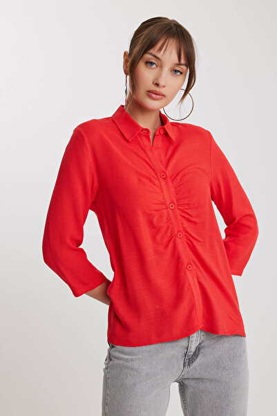 Vitrin Πουκάμισο από λινό βισκόζη με συσπειρωμένο μπροστινό μέρος