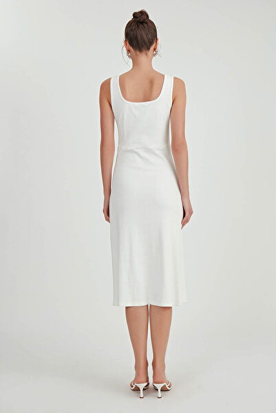 Vitrin Knitted Dress - Thick Straps, Gathered Front and Slit