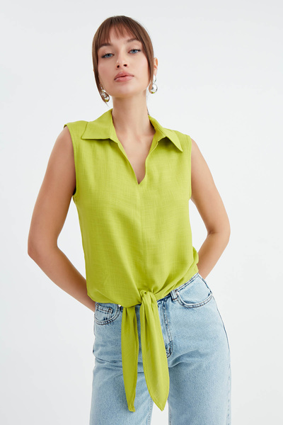 Vitrin Viscose Linen Shirt - Tie-Up Design