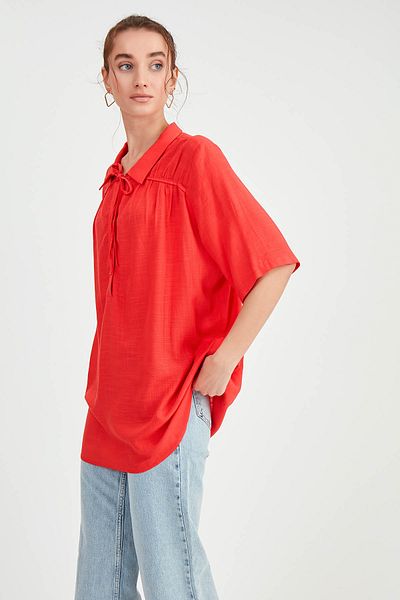 Vitrin Buttoned and Tied Front Design Blouse