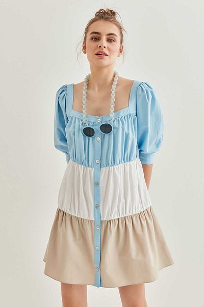 Vitrin Square Neck Colorblock Dress